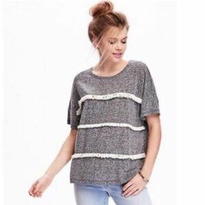 Old Navy Womens Short Sleeve Fringe Stripe Top Size XL Gray & White